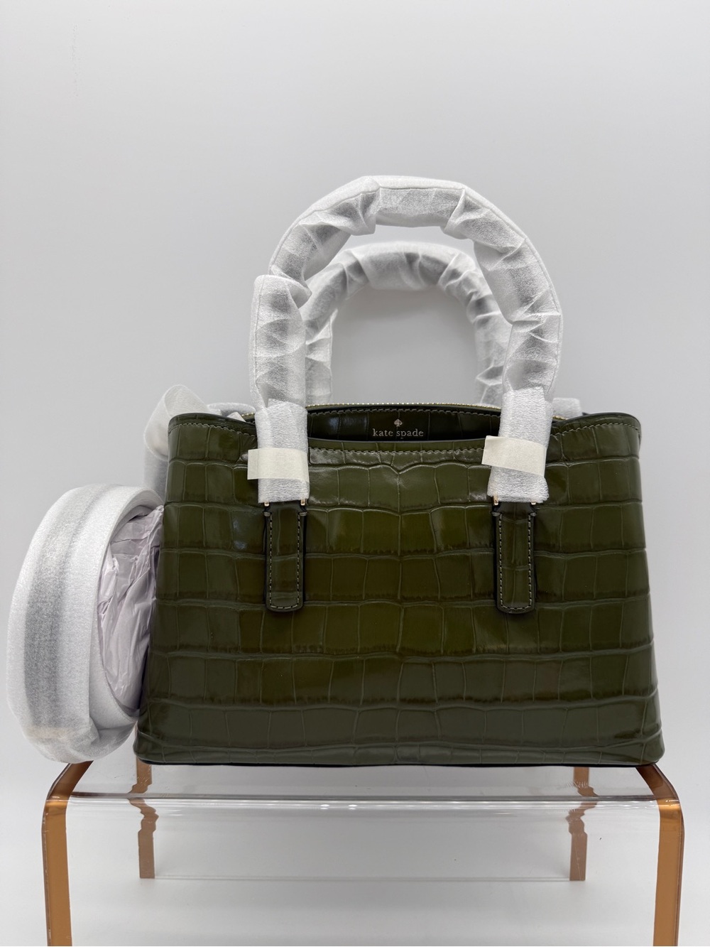 Kate Spade Thompson Street Croc Embossed Small Satchel Bag Enchanted Green